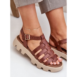 Sandalias de cuero para mujeres Zazoo 3695 Brown marrón 8