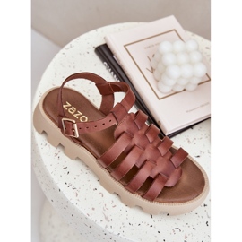 Sandalias de cuero para mujeres Zazoo 3695 Brown marrón 9