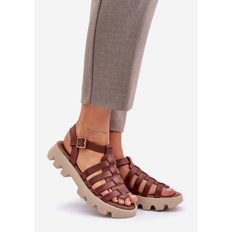 Sandalias de cuero para mujeres Zazoo 3695 Brown marrón 1