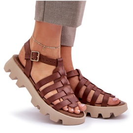 Sandalias de cuero para mujeres Zazoo 3695 Brown marrón 10