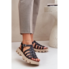 Sandalias de cuero para mujeres Zazoo 3695 Negro 2