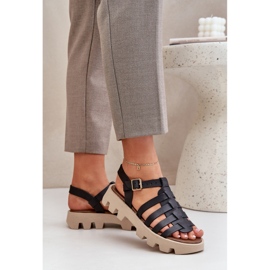 Sandalias de cuero para mujeres Zazoo 3695 Negro 3