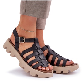 Sandalias de cuero para mujeres Zazoo 3695 Negro 9