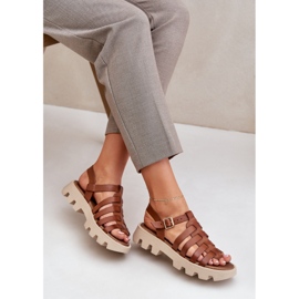 Sandalias de cuero para mujeres Zazoo 3695 Camel marrón 6