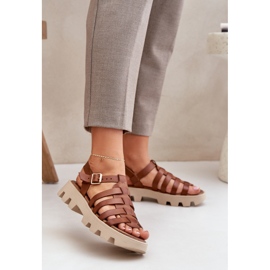 Sandalias de cuero para mujeres Zazoo 3695 Camel marrón 2