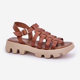 Sandalias de cuero para mujeres Zazoo 3695 Camel marrón 4