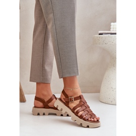 Sandalias de cuero para mujeres Zazoo 3695 Camel marrón 3