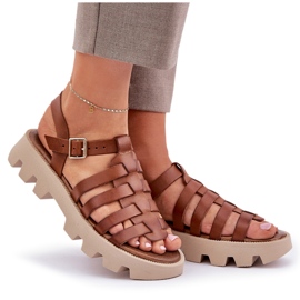 Sandalias de cuero para mujeres Zazoo 3695 Camel marrón 9