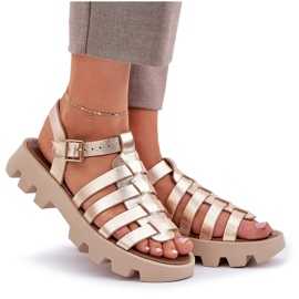 Sandalias de cuero para mujeres Zazoo 3695 PLN dorado 9
