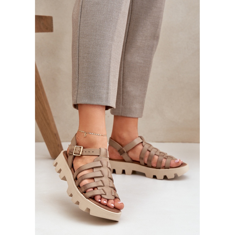 Sandalias de cuero para mujeres Zazoo 3695 beige 2