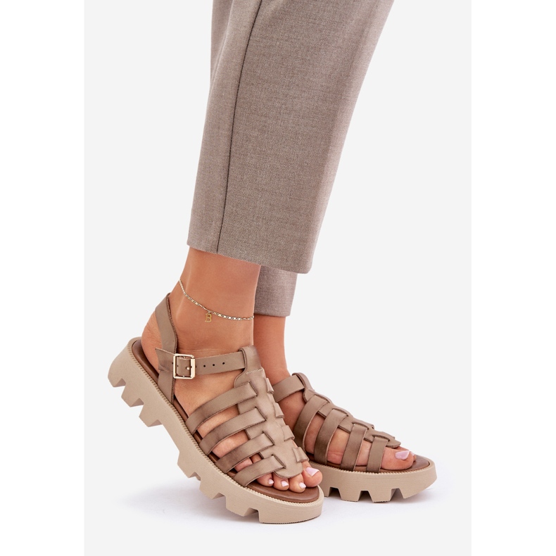 Sandalias de cuero para mujeres Zazoo 3695 beige 1