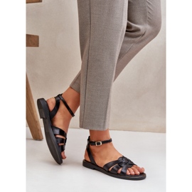 Sandalias de cuero para mujeres con tacones planos Zazoo 3688 Negro 6