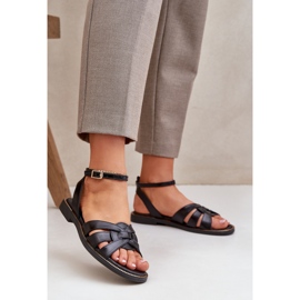 Sandalias de cuero para mujeres con tacones planos Zazoo 3688 Negro 2 Sandalias de cuero para mujeres con tacones planos Zazoo 3688 Negro 2