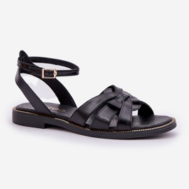 Sandalias de cuero para mujeres con tacones planos Zazoo 3688 Negro 4