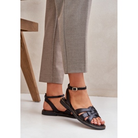 Sandalias de cuero para mujeres con tacones planos Zazoo 3688 Negro 3