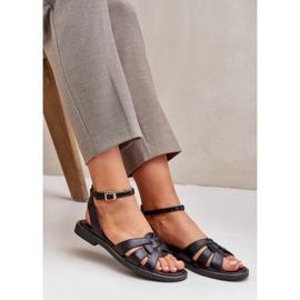 Sandalias de cuero para mujeres con tacones planos Zazoo 3688 Negro 7