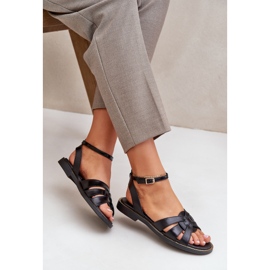 Sandalias de cuero para mujeres con tacones planos Zazoo 3688 Negro 8