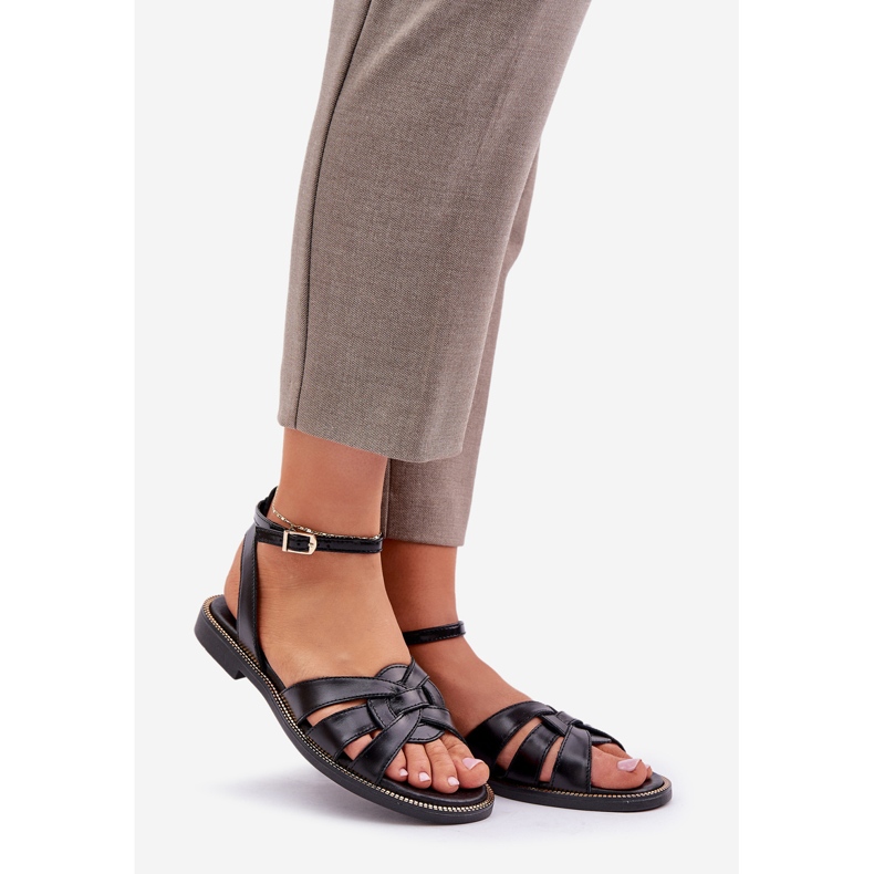 Sandalias de cuero para mujeres con tacones planos Zazoo 3688 Negro 1