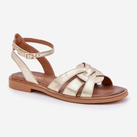 Sandalias de cuero para mujeres con tacones planos Zazoo 3688 Zlotys dorado 4