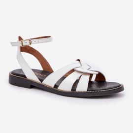 Sandalias de cuero para mujeres con tacones planos Zazoo 3688 White blanco 4