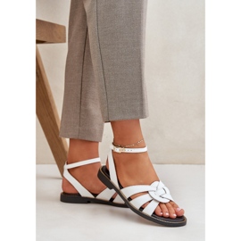 Sandalias de cuero para mujeres con tacones planos Zazoo 3688 White blanco 5