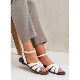 Sandalias de cuero para mujeres con tacones planos Zazoo 3688 White blanco 6