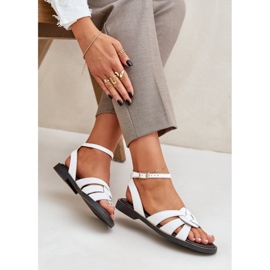 Sandalias de cuero para mujeres con tacones planos Zazoo 3688 White blanco 7