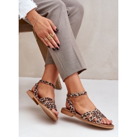 Zazoo Sandalias de cuero para mujer plana leopardo leopardo estampado 3688 marrón 6
