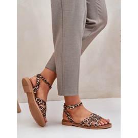 Zazoo Sandalias de cuero para mujer plana leopardo leopardo estampado 3688 marrón 3