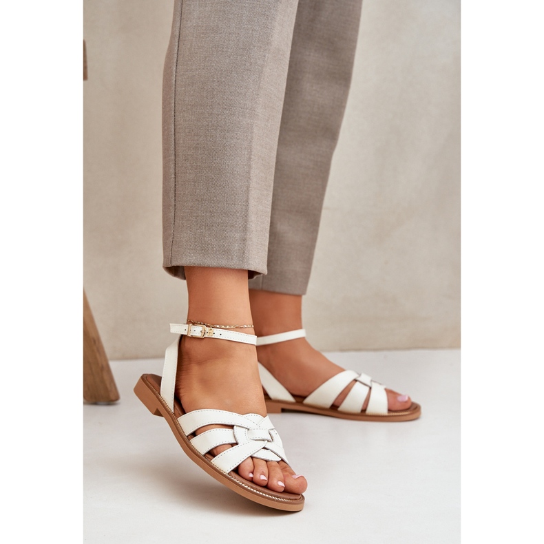 Lewski Shoes Zazoo 3688 ECRU, sandalias de fútbol plano blanco 2