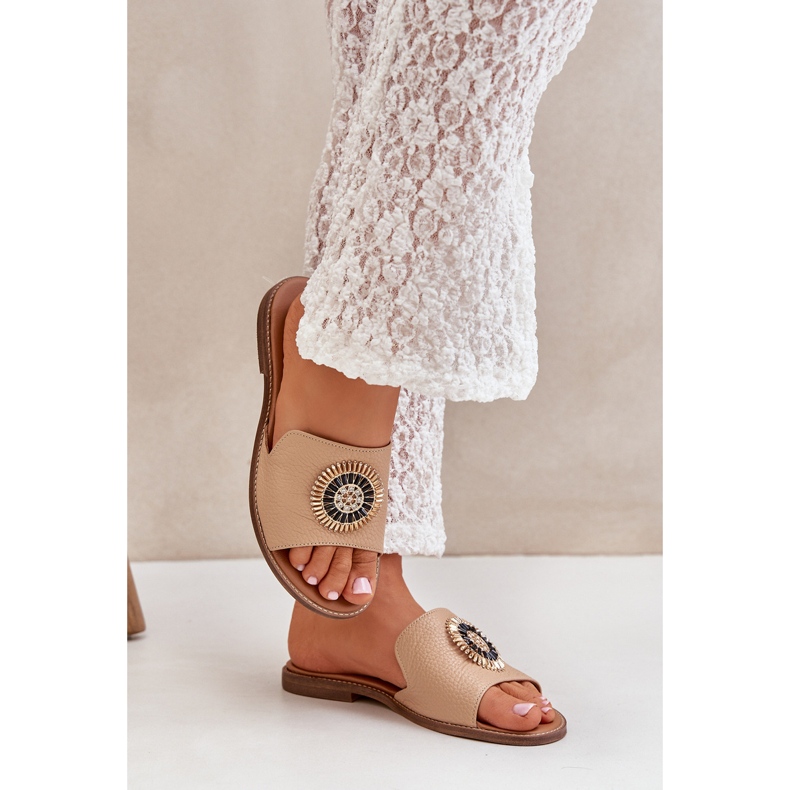 Lewski Shoes Chanclas de cuero con lewski de cañón plano 3047/o beige marrón 2