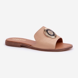 Lewski Shoes Chanclas de cuero con lewski de cañón plano 3047/o beige marrón 5
