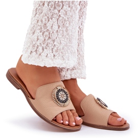 Lewski Shoes Chanclas de cuero con lewski de cañón plano 3047/o beige marrón 8