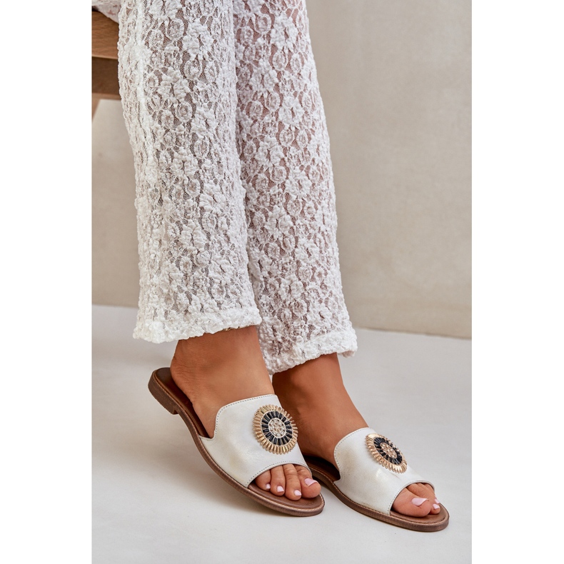 Lewski Shoes Chanclas de cuero con lewski de cañón plano 3047/o -golden limpio dorado 1