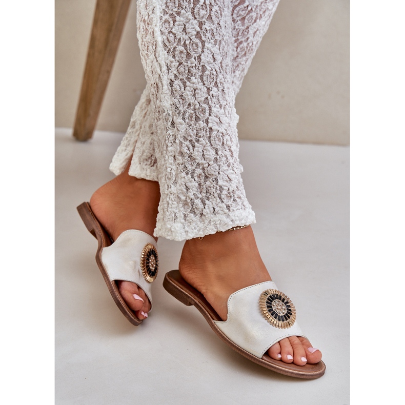 Lewski Shoes Chanclas de cuero con lewski de cañón plano 3047/o -golden limpio dorado 2