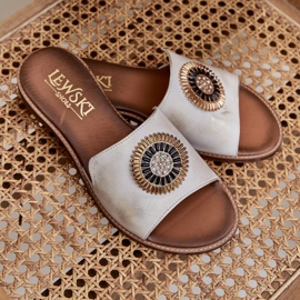 Lewski Shoes Chanclas de cuero con lewski de cañón plano 3047/o -golden limpio dorado 4