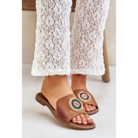 Lewski Shoes Chanclas de cuero con camello lewski 3047/o de late plano marrón 1
