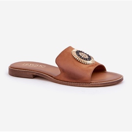 Lewski Shoes Chanclas de cuero con camello lewski 3047/o de late plano marrón 5