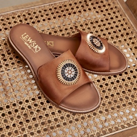 Lewski Shoes Chanclas de cuero con camello lewski 3047/o de late plano marrón 4