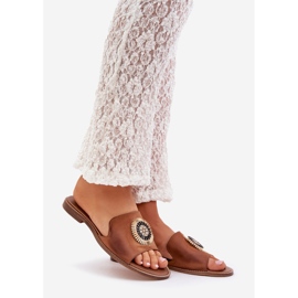 Lewski Shoes Chanclas de cuero con camello lewski 3047/o de late plano marrón 6