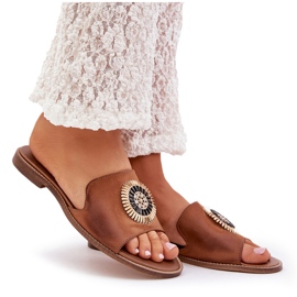 Lewski Shoes Chanclas de cuero con camello lewski 3047/o de late plano marrón 8