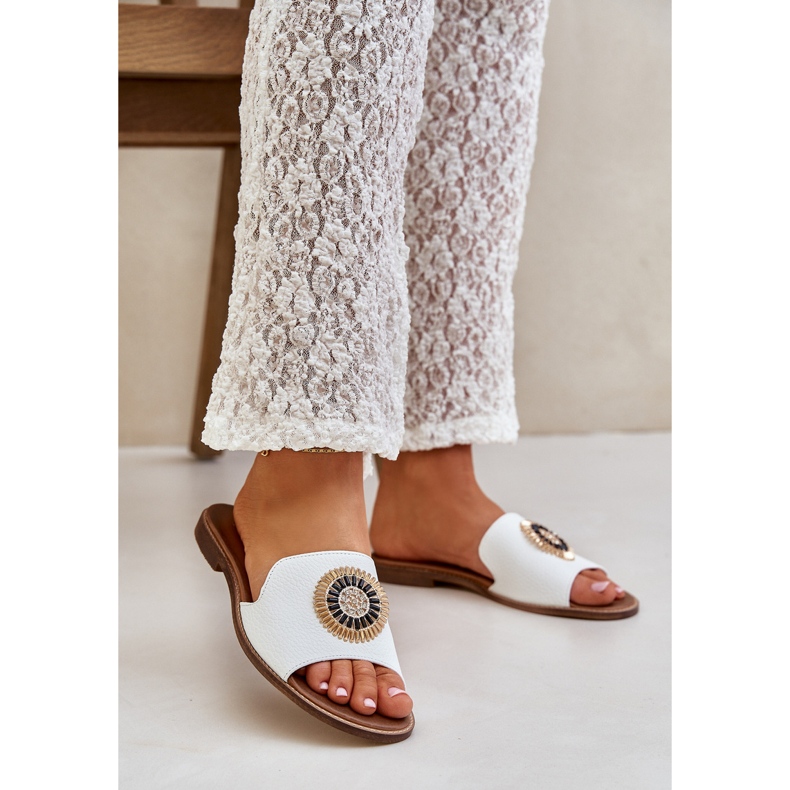 Lewski Shoes Chanclas de cuero con lewski de cañón plano 3047/o decoración blanco 1