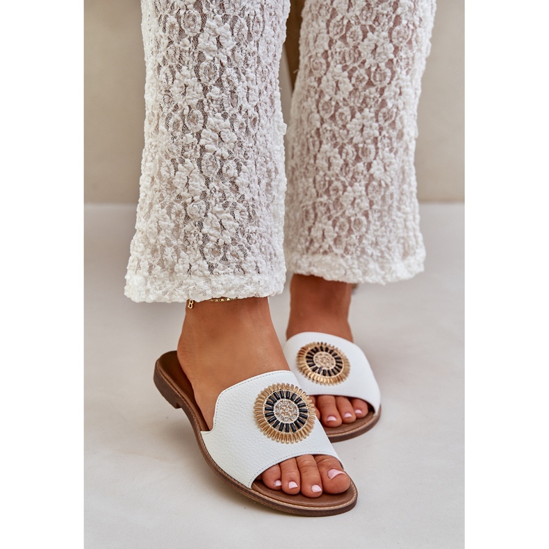 Lewski Shoes Chanclas de cuero con lewski de cañón plano 3047/o decoración blanco 2