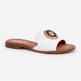 Lewski Shoes Chanclas de cuero con lewski de cañón plano 3047/o decoración blanco 7