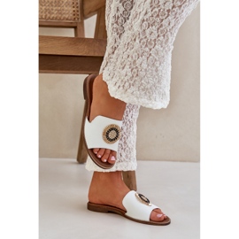 Lewski Shoes Chanclas de cuero con lewski de cañón plano 3047/o decoración blanco 3