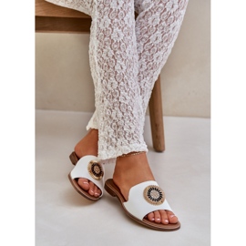 Lewski Shoes Chanclas de cuero con lewski de cañón plano 3047/o decoración blanco 4