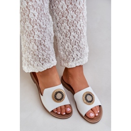 Lewski Shoes Chanclas de cuero con lewski de cañón plano 3047/o decoración blanco 5