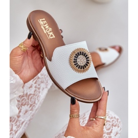 Lewski Shoes Chanclas de cuero con lewski de cañón plano 3047/o decoración blanco 6