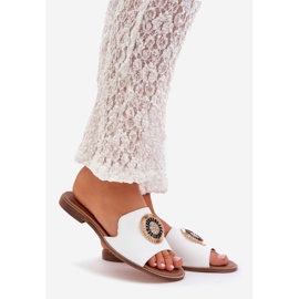 Lewski Shoes Chanclas de cuero con lewski de cañón plano 3047/o decoración blanco 8
