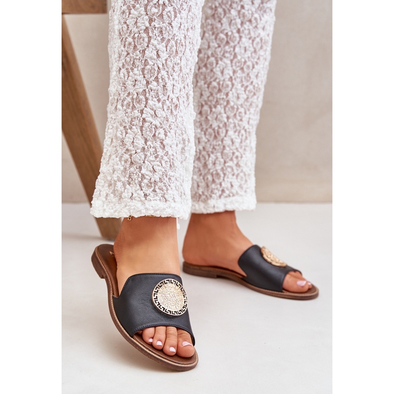 Aletas de cuero con decoración plana Zazoo 3047/o Negro 1